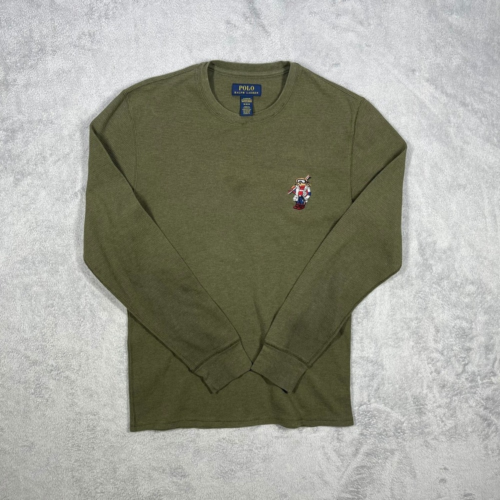 Polo Ralph Lauren Ski Bear Thermal Shirt Mens M Olive Waffle Knit Long READ
